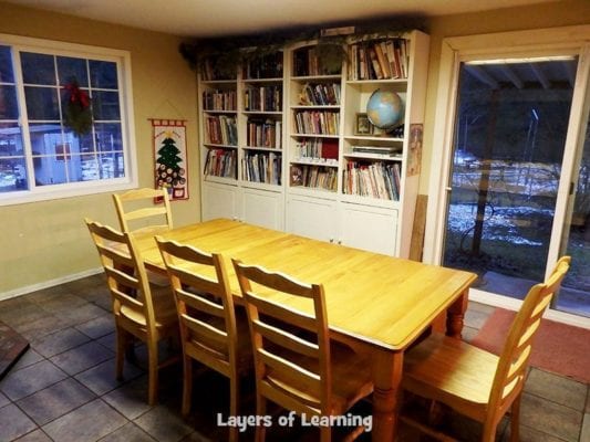 Michelle's schoolroom with bookshelves