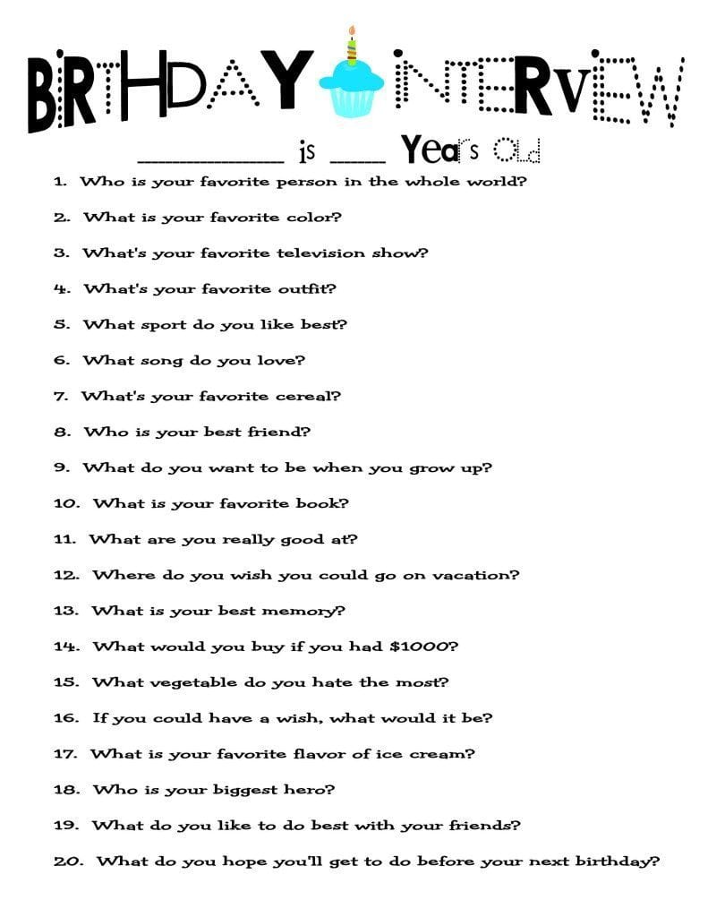 Birthday Interview Printable