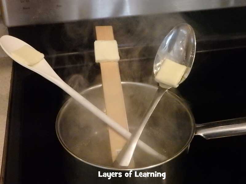 Three spoons in a pot of boiling water.