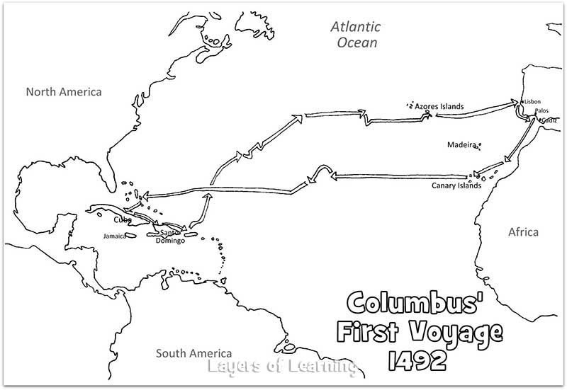 Map of Columbus's first voyage