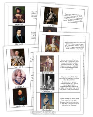 Monarchs of Canada printable matching cards