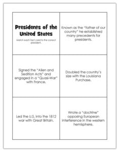 Fact cards for US presidents