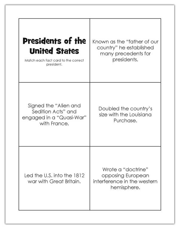 Fact cards for US presidents
