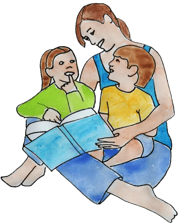 Mom reading to kids