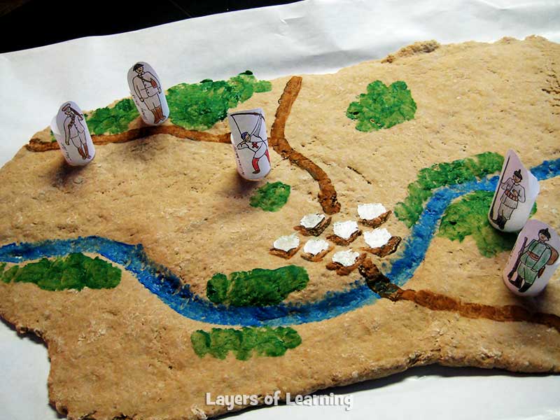 map made of salt dough showing the battle of Mons.