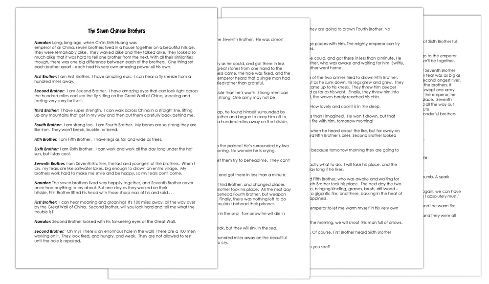 Seven Chinese Brother's Reader's Theater. Use this when you learn about China.