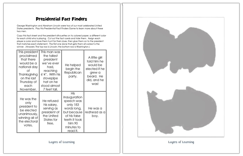 Presidential Fact Finders printable. Click on this to print the PDF.