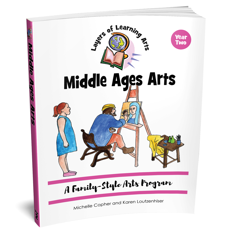 Middle Ages Arts is an art appreciation and history course that includes hands-on arts projects. this curriculum was designed for all ages from 6 to 18 and is meant to be used family-style everyone learning together. In this course you will learn about art in medieval Europe, Ming China, the Pacific Islands, and among the Olmec and Maya.